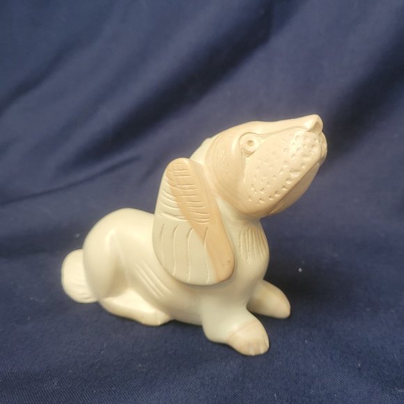 Dog Figurine Soapstone Laying Long Ears Stone - Picture 1 of 10